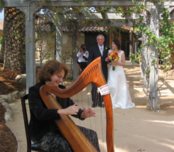Lorin Grean playing harp at wedding